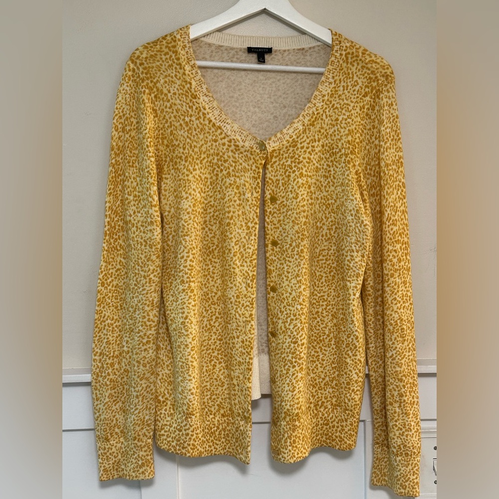 Size Large - Talbots Mustard Yellow Animal Print Women’s Sweater/Cardigan
